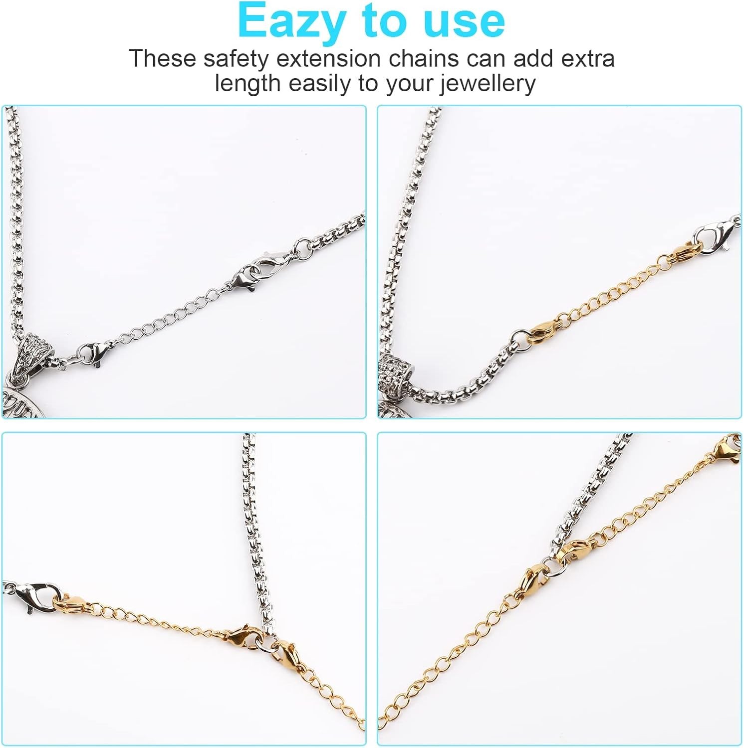 12 PCS Necklace Extenders – Stainless Steel Necklace Extension Chain for Jewelry