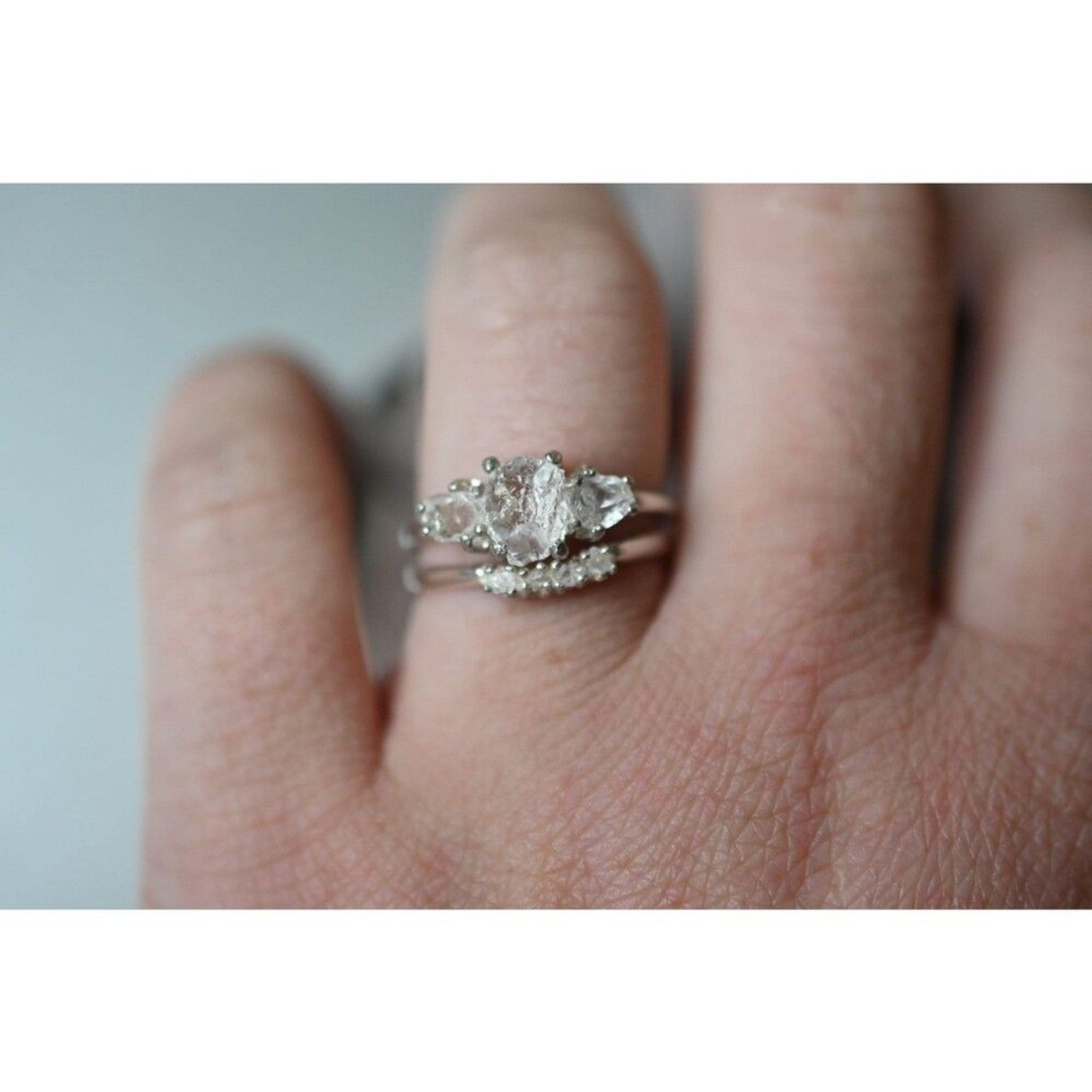 Engagement ring set, raw diamond ring, raw stone ring, alternative engagement ri