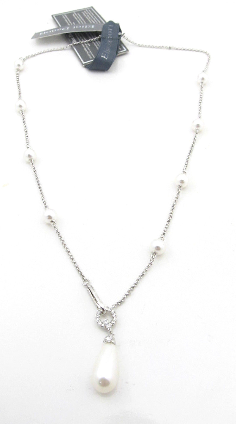 Eliot Danori Silver Tone Imitation Pearl Teardrop Lariat Necklace $75 NWT