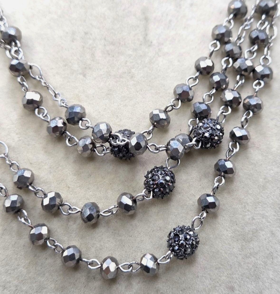 MIxed Media Silver Gray Floating Beads On 46″ Chain by INC