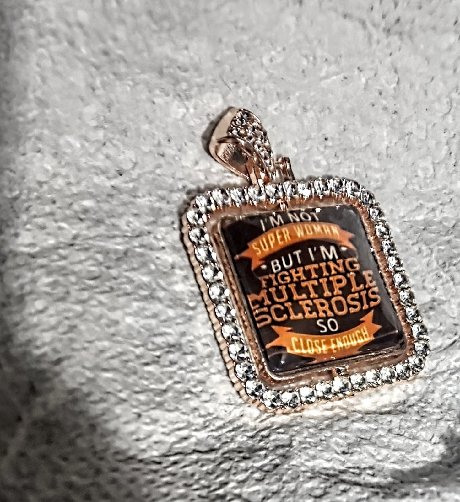 Square Clear Crystal Pavé Border Charm Pendant, MULTIPLE Awareness Theme, Metal