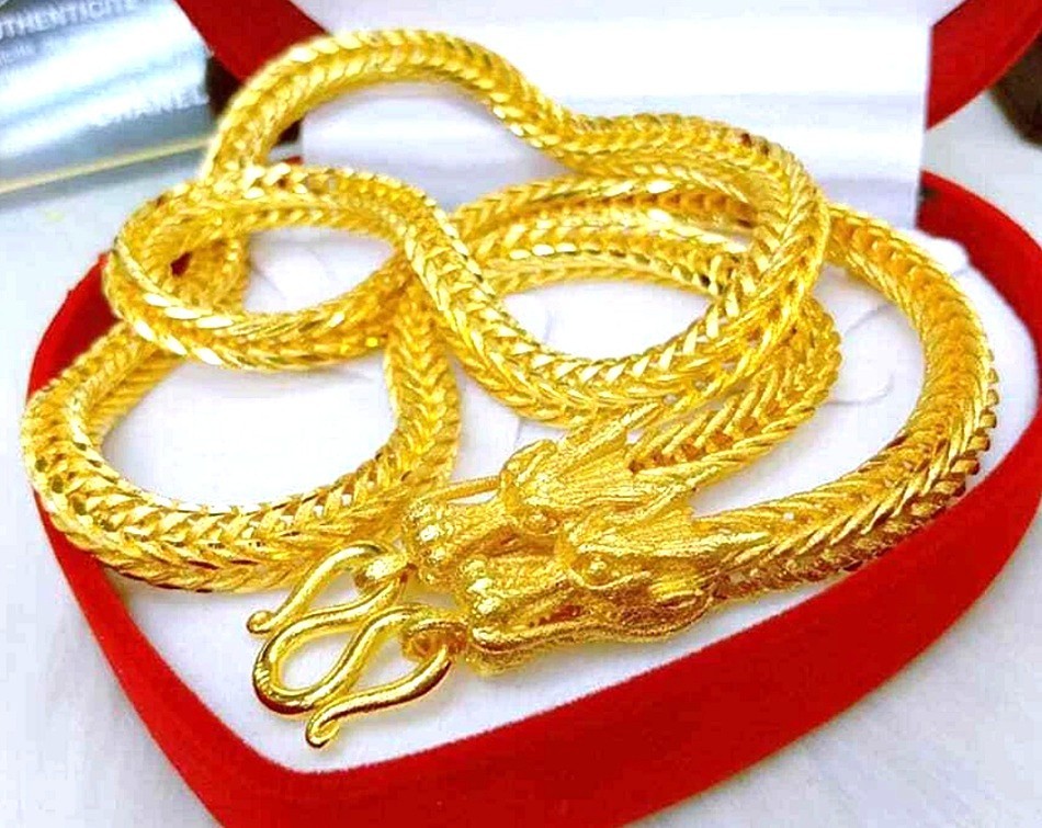 Chain Thai Yellow Gold-Filled Necklace Amulet Dragon 24 In 5 Baht