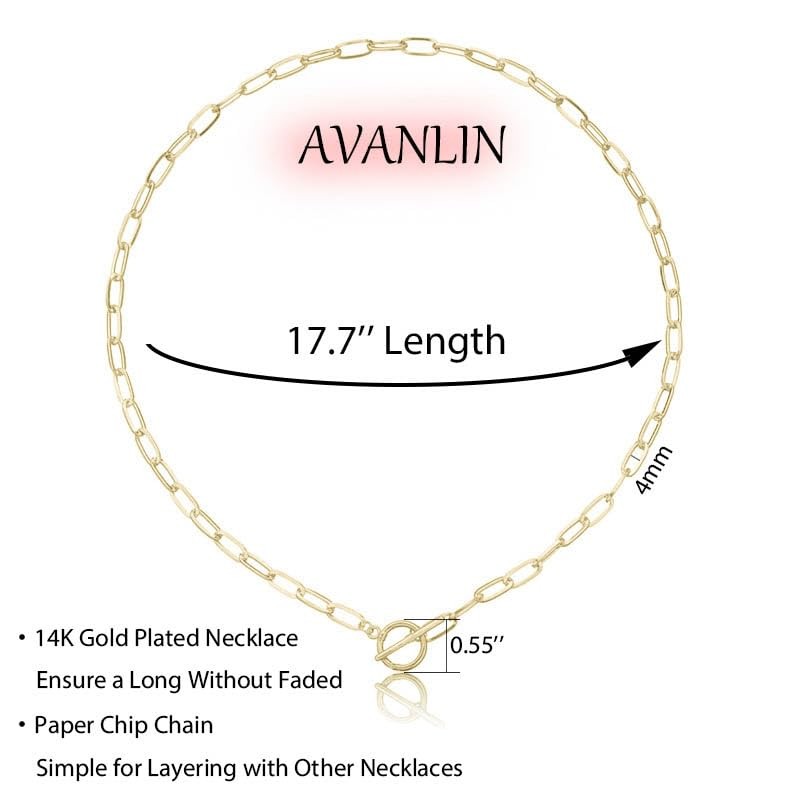 Toggle Necklace 14K Gold Plated Paperclip Chain Choker Stainless Steel Cable Nec