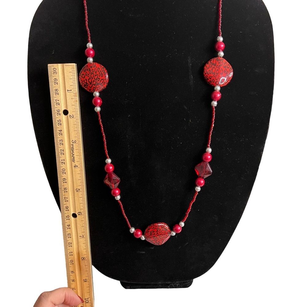 HANDMADE BURGUNDY OPERA NECKLACE 32 in