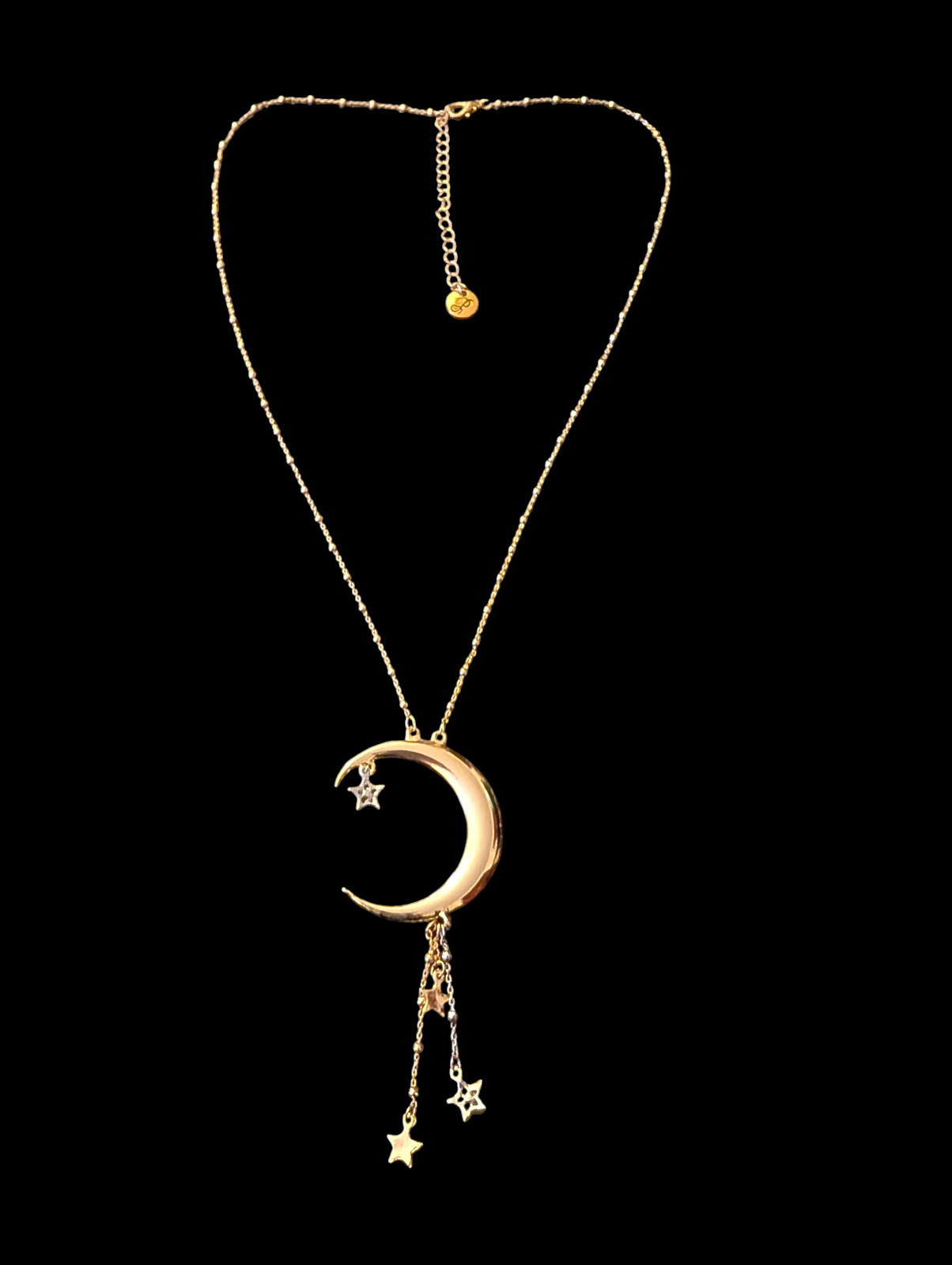 Plunder Two Tone Crescent Moon And Starts 3.75″ Pendant 26″ Chain Necklace