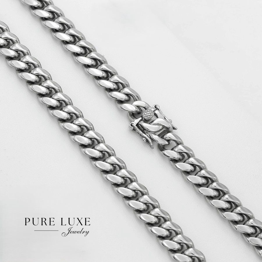 Men’s 24″ Stainless Steel 8mm Miami Cuban Curb Necklace High Polish + Box