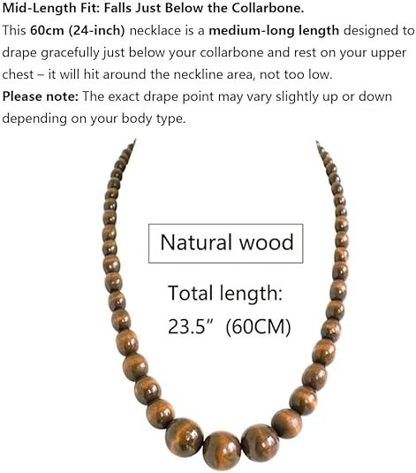 Natural Wood Beads Necklace Unisex Wooden Bead Chain for Men Women