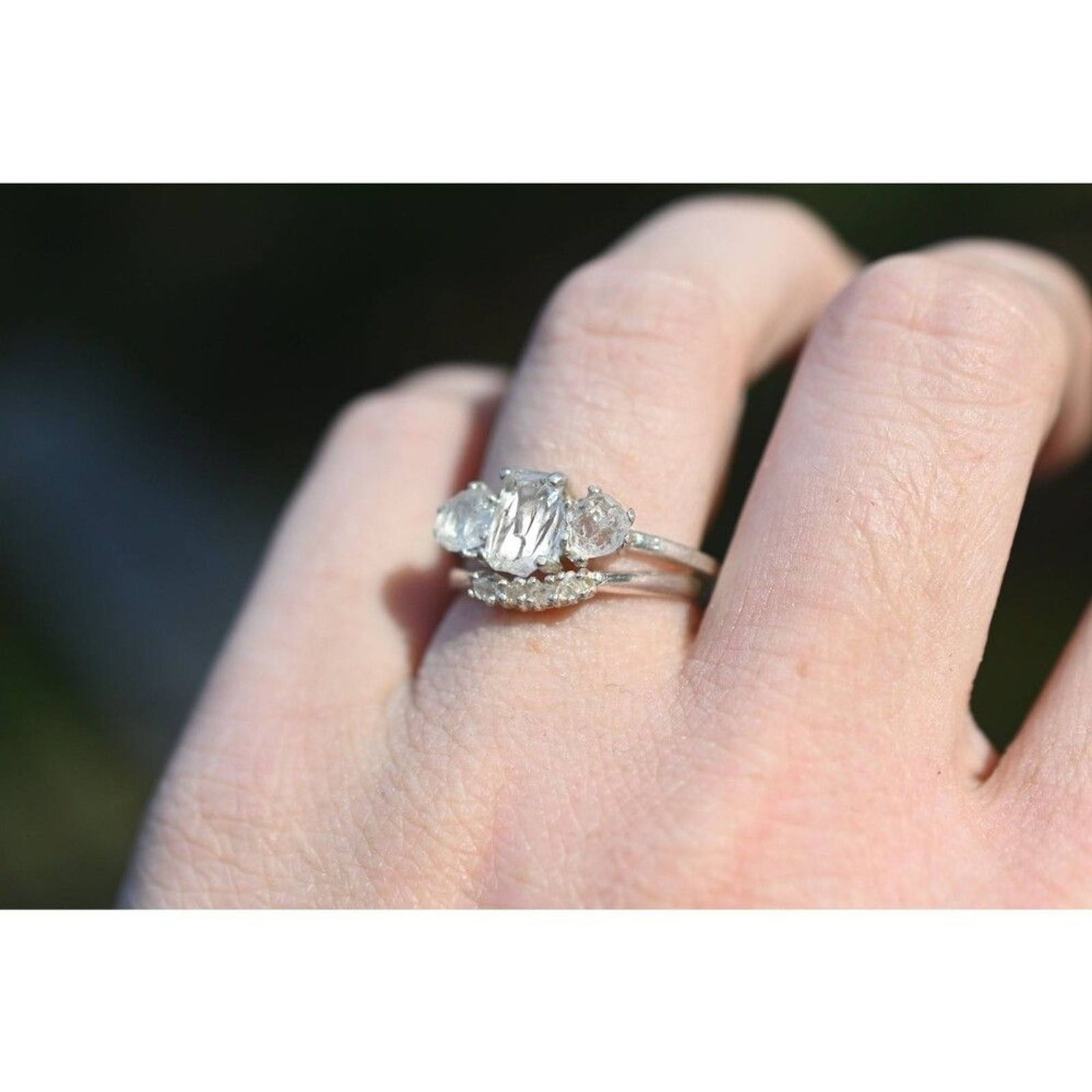 Engagement ring set, raw diamond ring, raw stone ring, alternative engagement ri