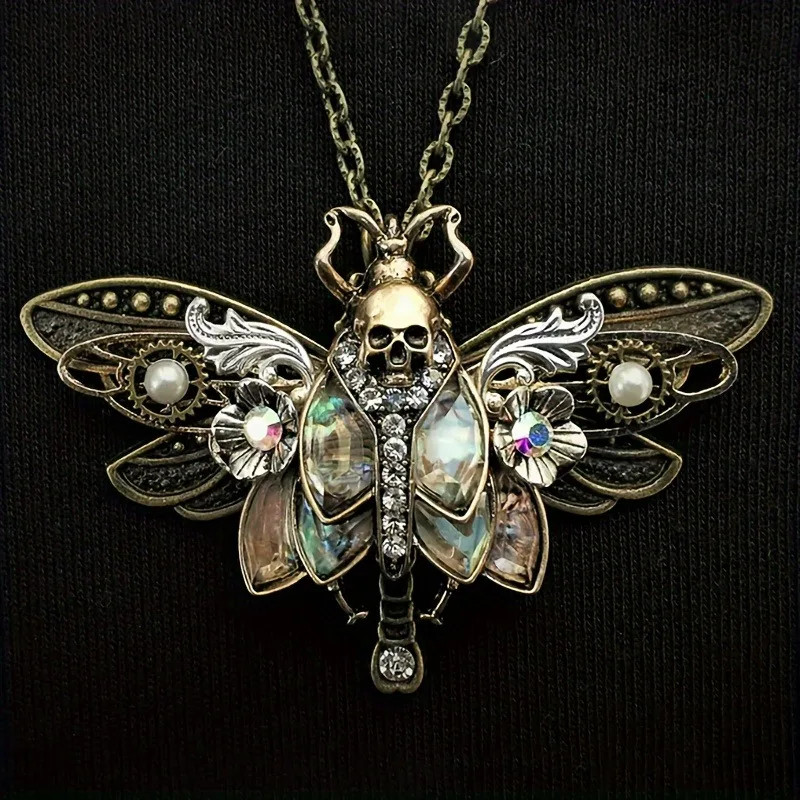 Vintage Boho Moth Skull Pendant Necklace for Women Daily Wear All Seasons Gift