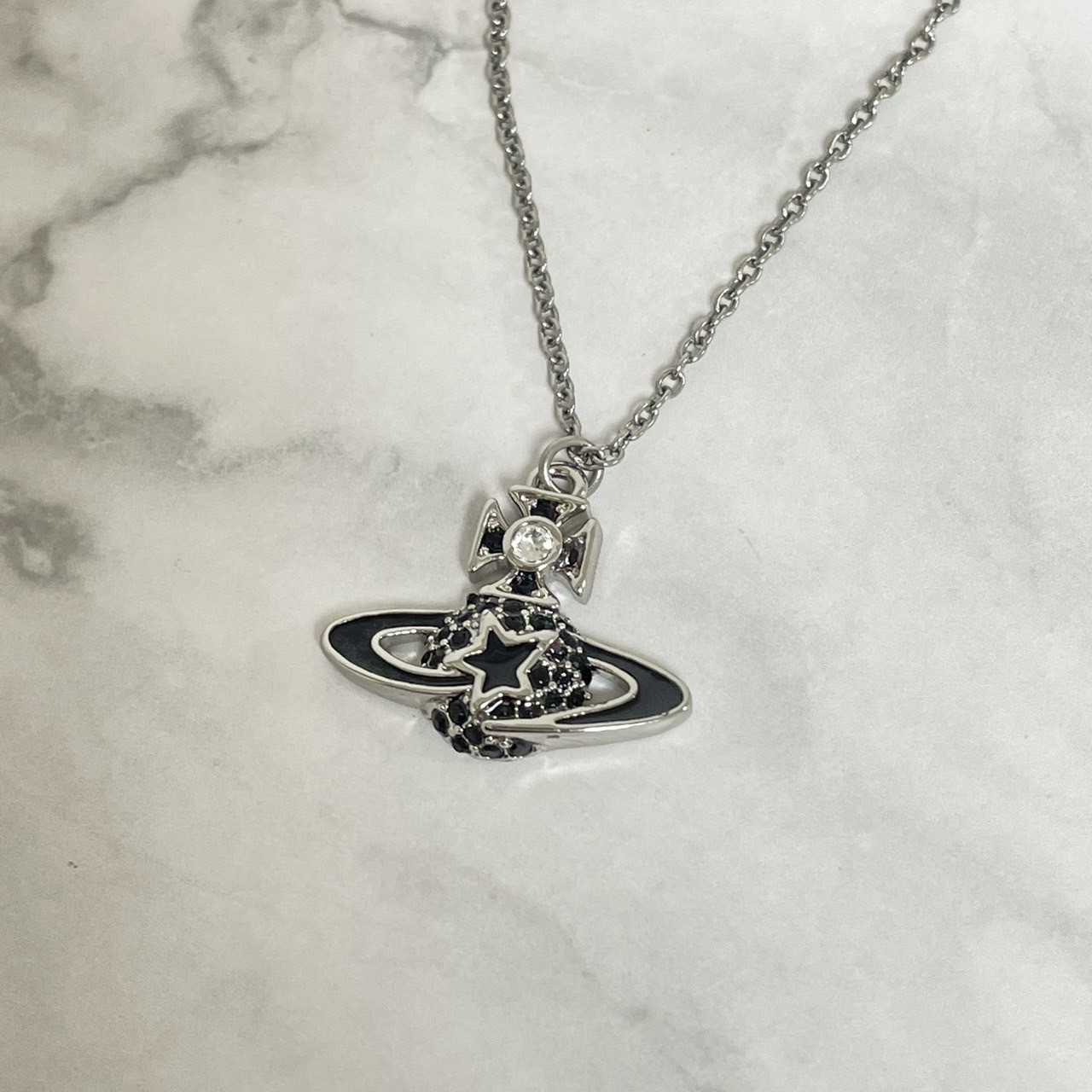 Vivienne Westwood Necklace Shooting Star Orb Black 46cm w/Pouch NO BOX