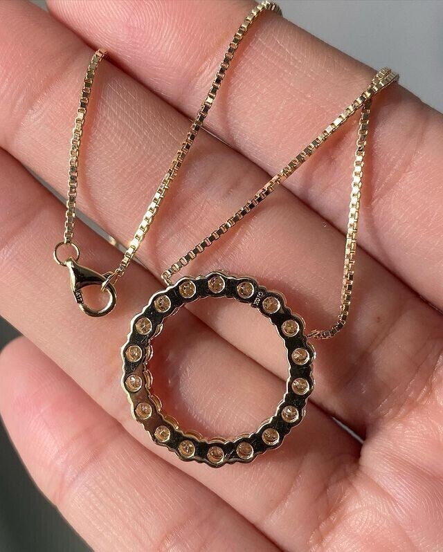 2CT Round Simulated Diamond Circle Pendant Necklace W/18”14K Yellow Gold Plated