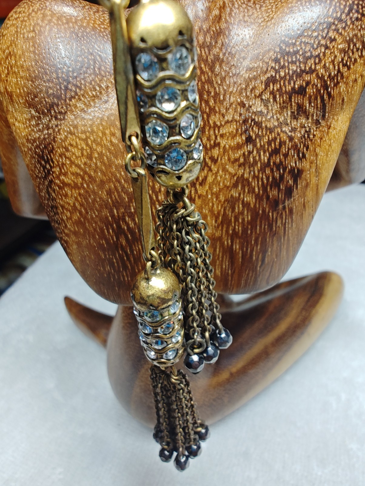 J Crew Brass Link Chain Necklace Clear Crystal Tassel Necklace