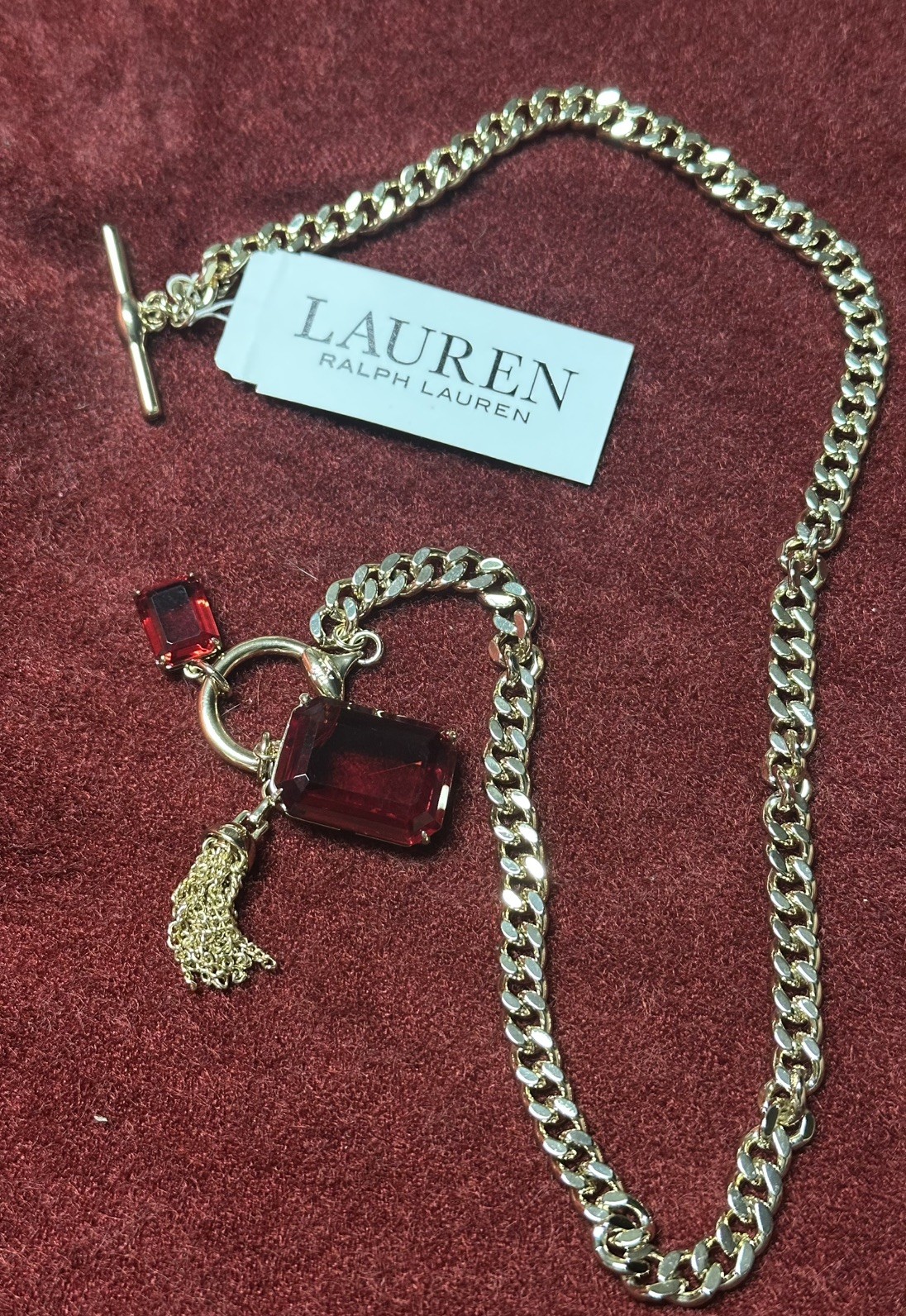 Lauren Ralph Lauren Stone and Chain Tassel Multi Charm Necklace (1A5)