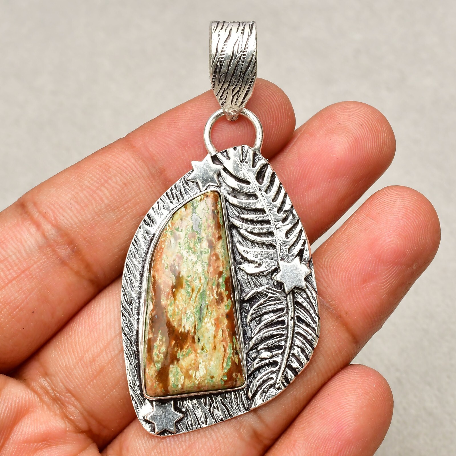 Chrome Chalcedony Gemstone 925 Sterling Silver Handmade Jewelry Pendant 2.48″