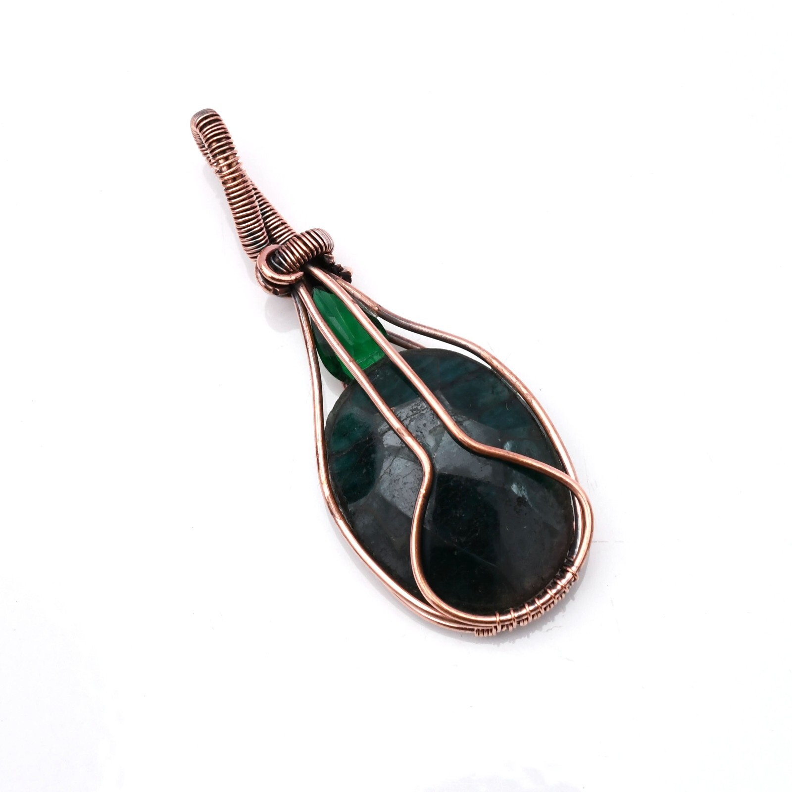 Emerald Pendant Copper Wire Wrapped Handmade Jewelry Pendant 2.15″
