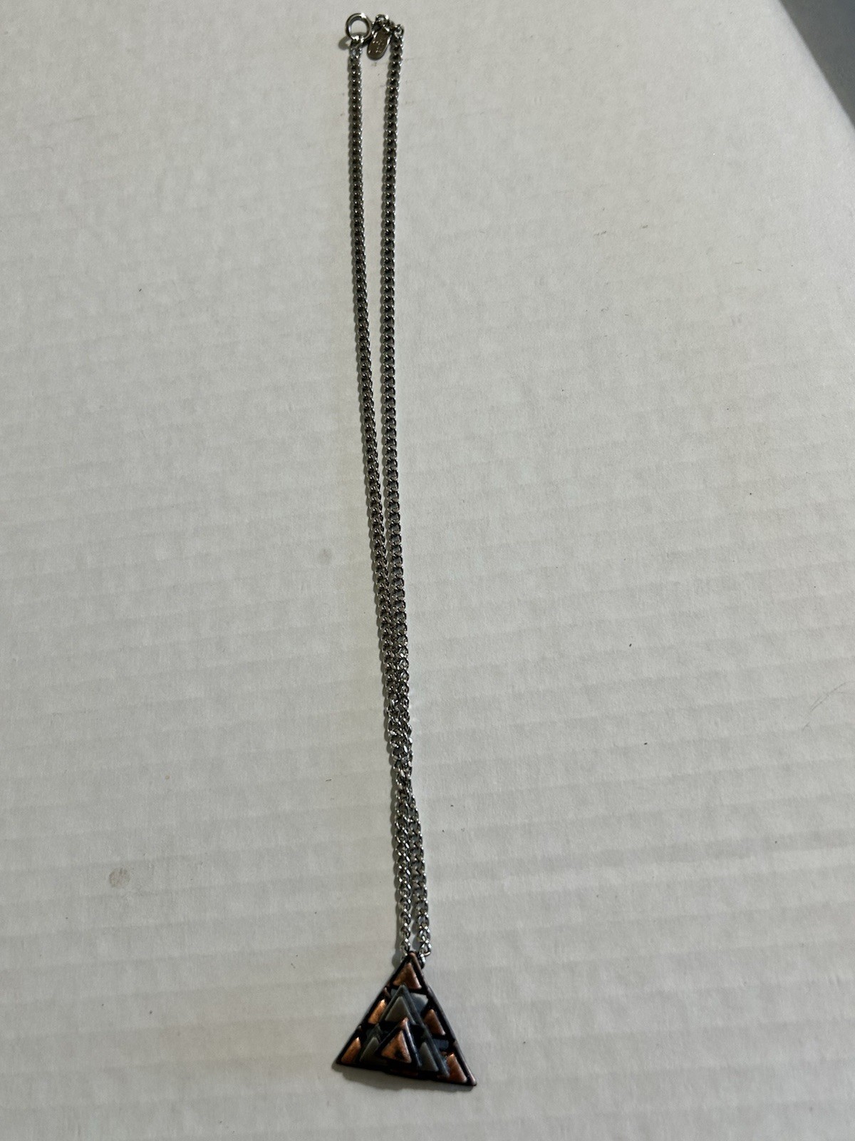 Paradise Signed Silver Tone Metal Chain Necklace Triangle Geometric Charm