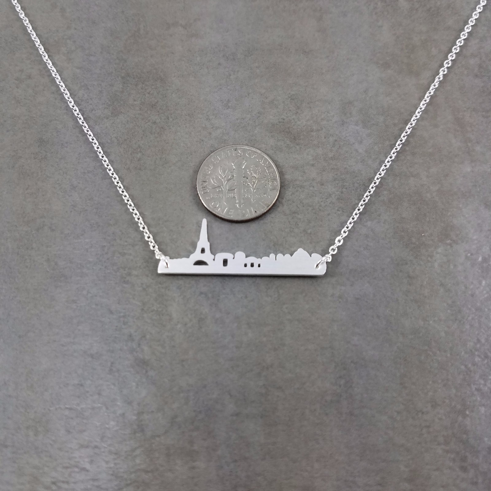 Paris Cityscape Skyline Silver Plated Necklace France Eiffel Tower Europe