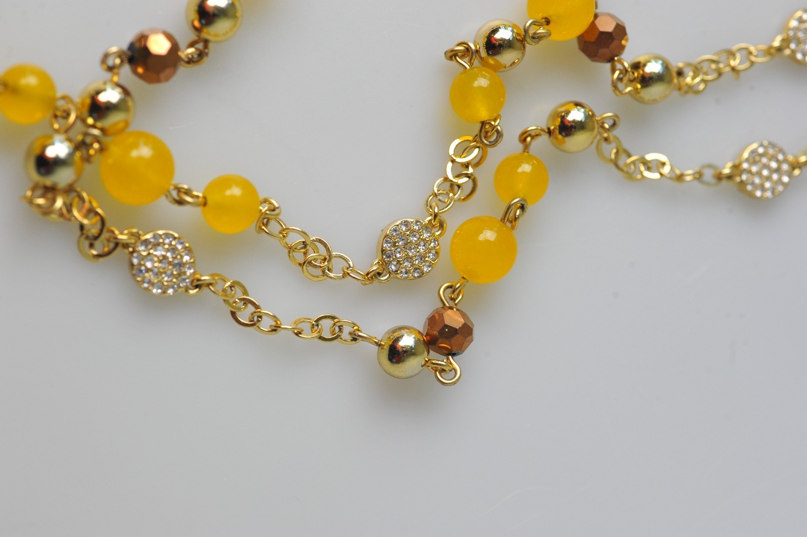 Talbots Gold Tone long Necklace layered rhinestone yellow gold beaded CG2