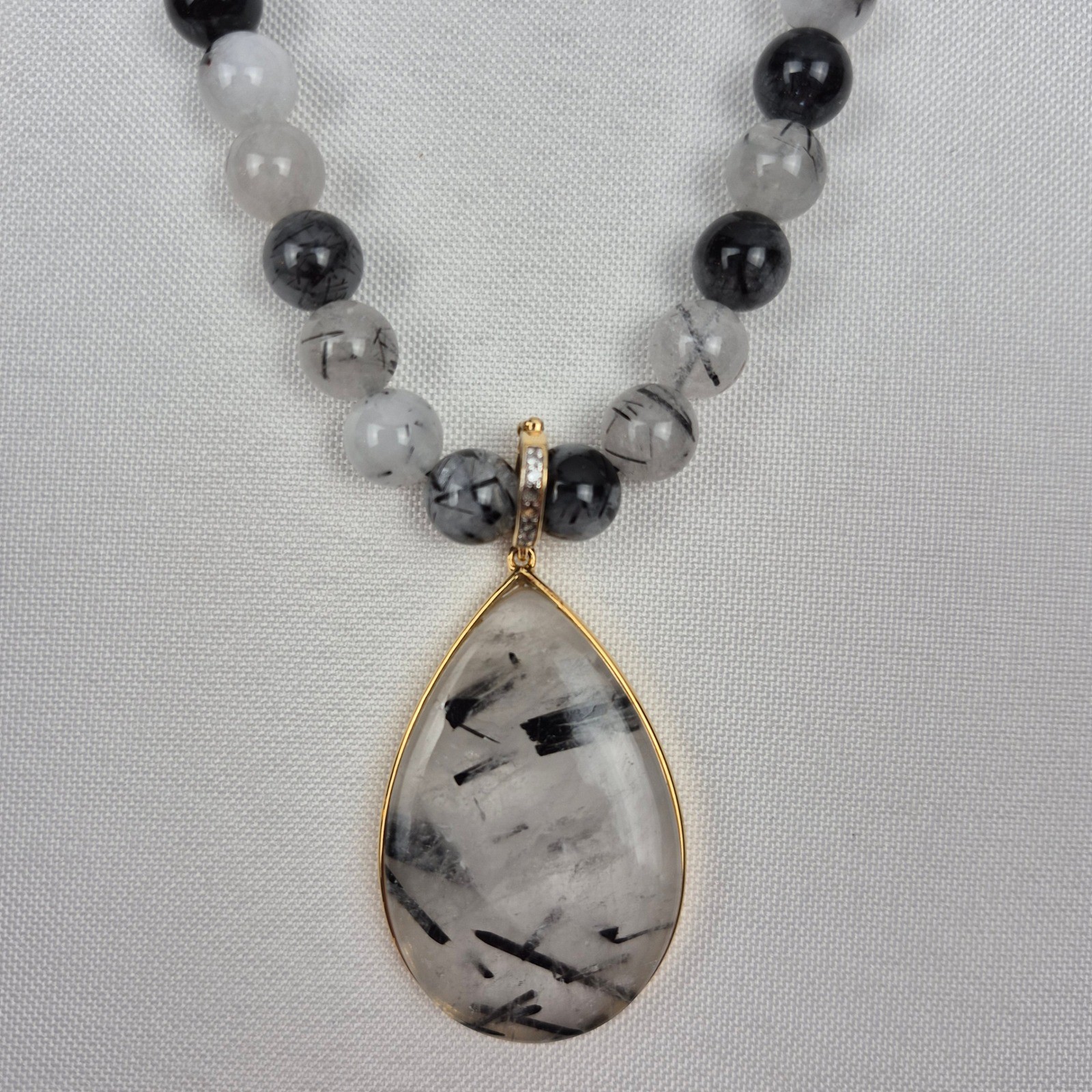 MLD Beaded Necklace Women 18″ Rutilated Quartz Removable Pendant 925 Thailand