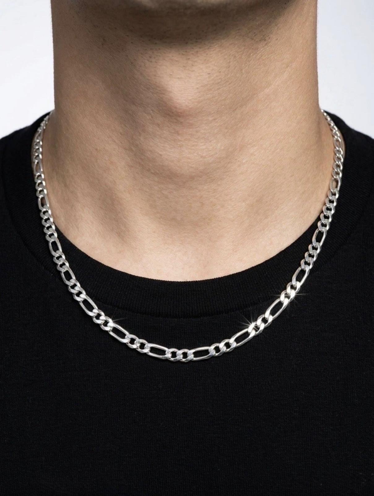 20” 5mm Figaro Link Necklace Stainless Steel Silver Chain Unisex