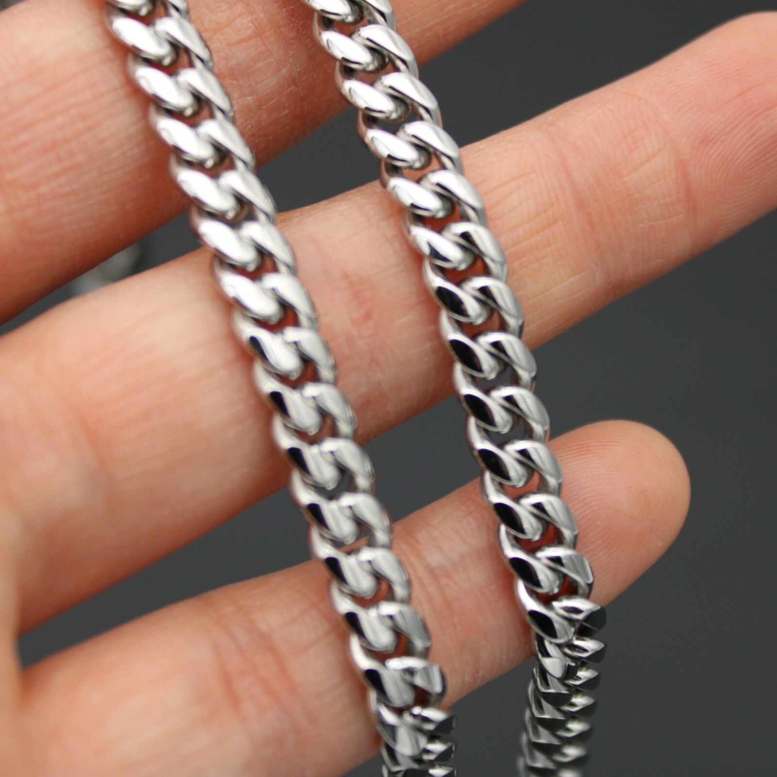316L Stainless Steel Miami Cuban Link Chain 5mm Silver For Men Women 20″-30″