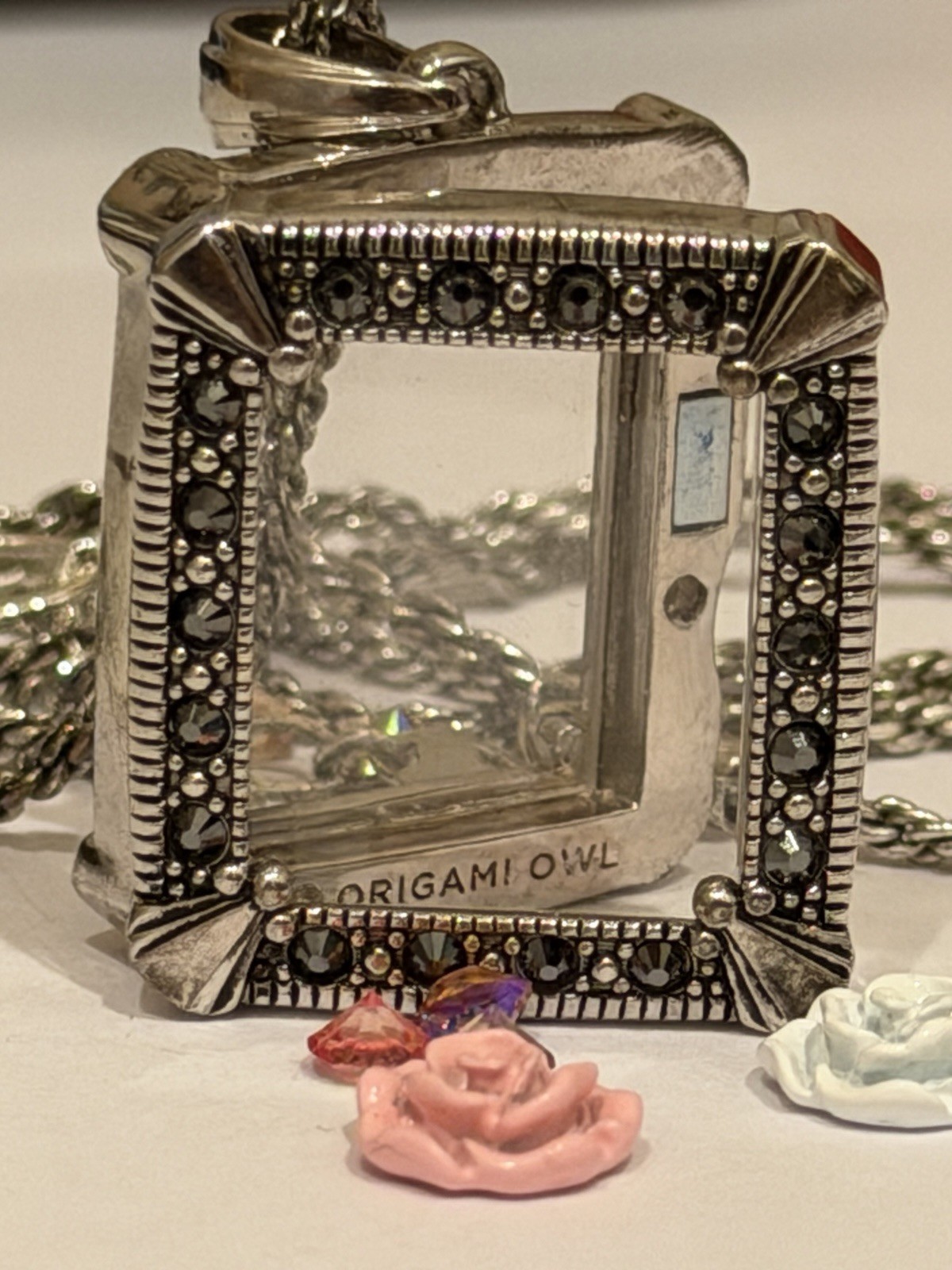 Origami Owl Square Marcasite Locket Set