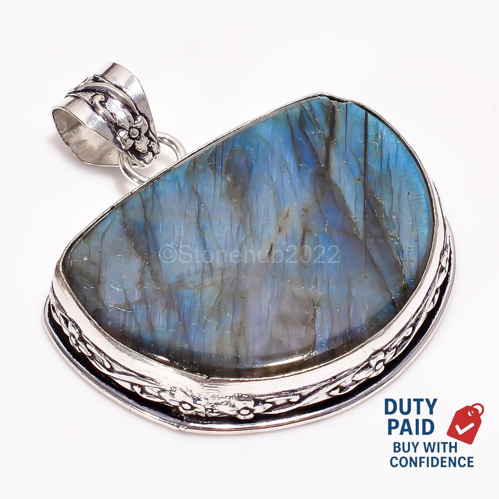 925 Silver Natural Labradorite Daughter Anniversary Channel Set Pendant Jewelry