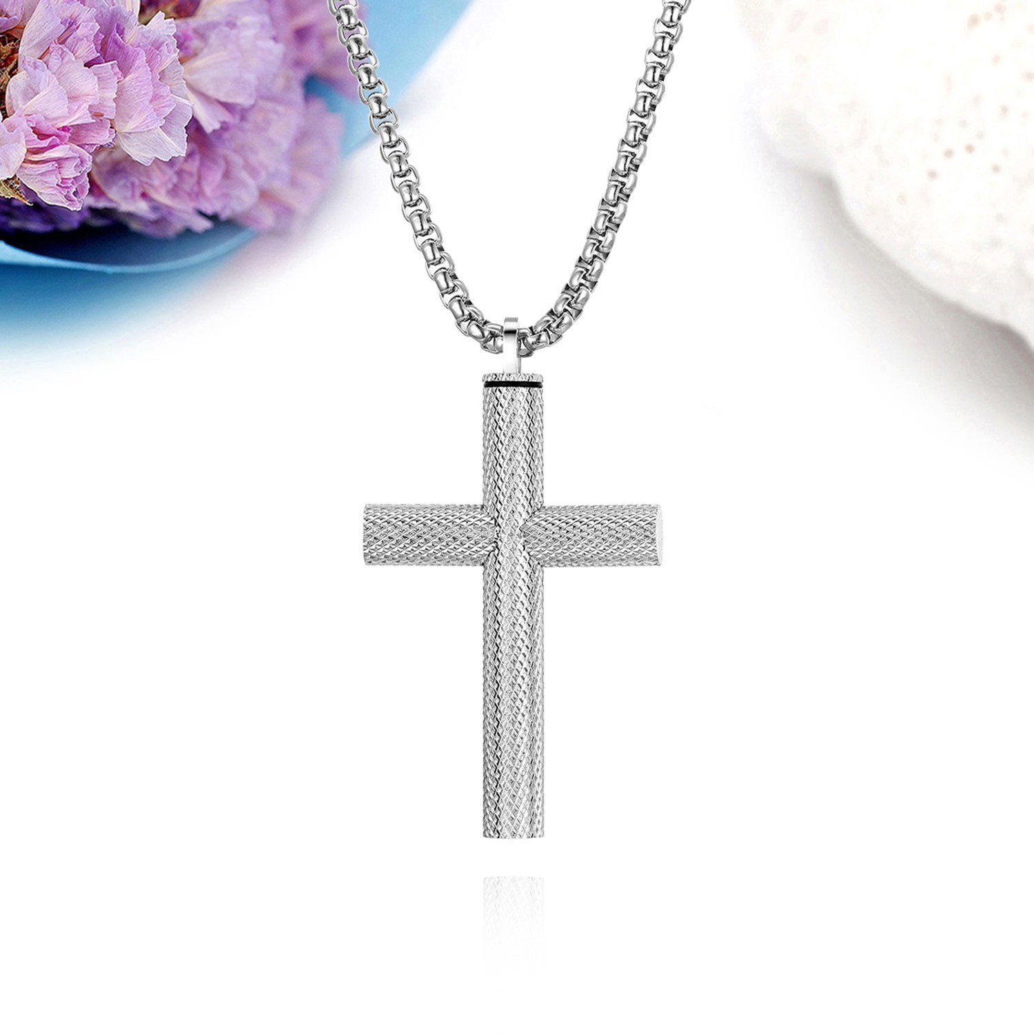 Cross Urn Necklace Pendant Stainless Steel Cremation Ash Keepsake Jewelry 22″