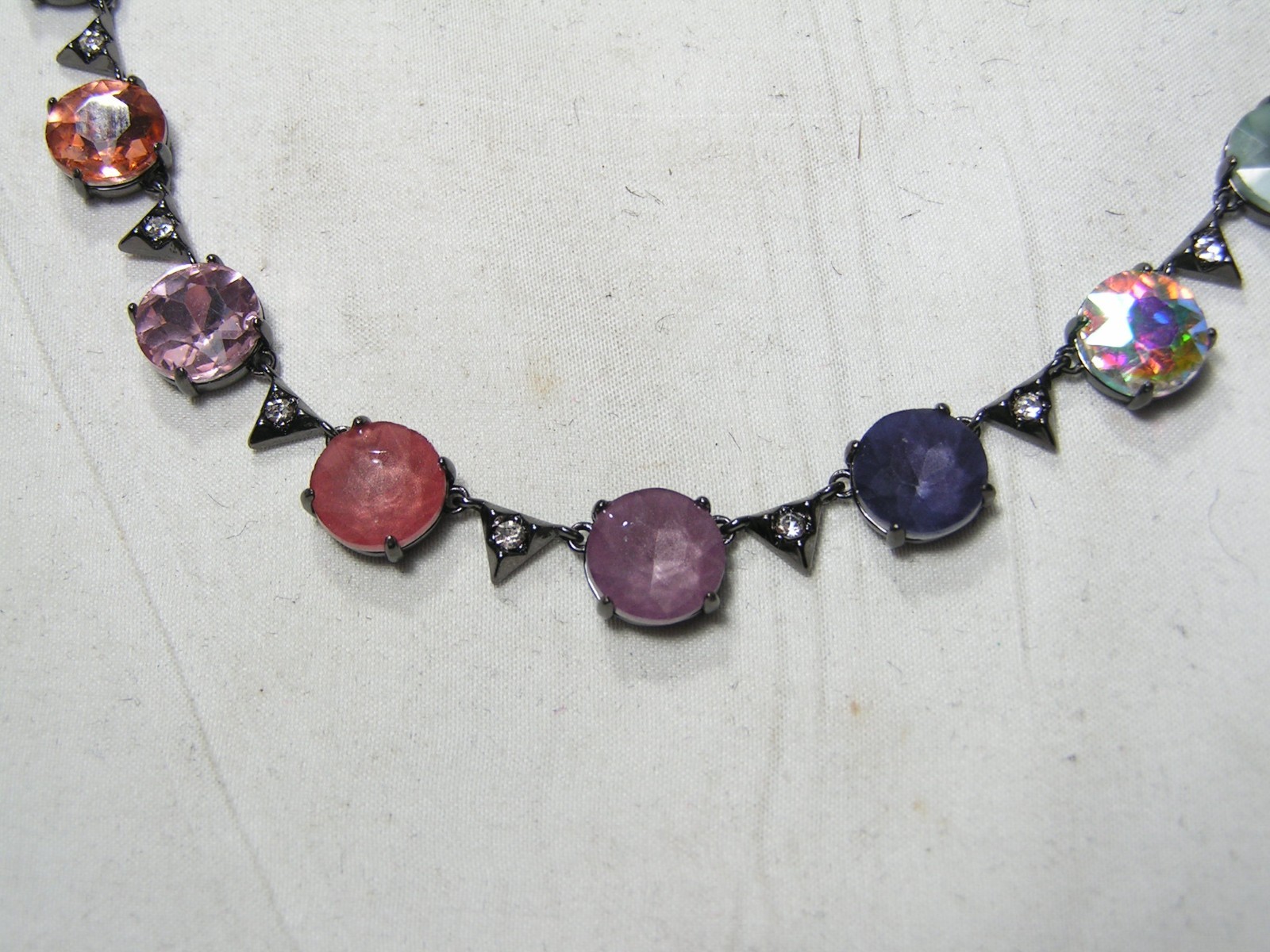 …S&D Stella & Dot…Gunmetal Tone, Assorted Crystals Necklace…