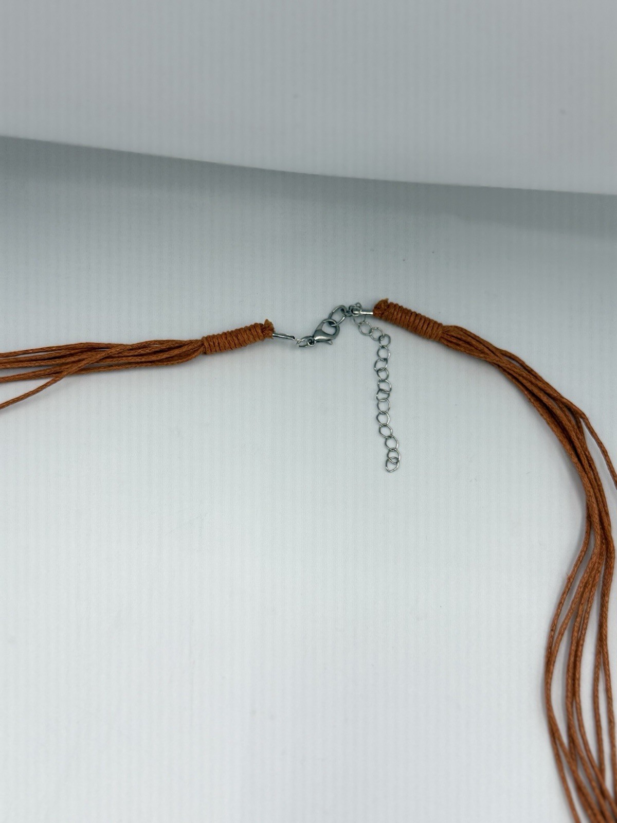 Boho Brown Multi Strand Tassel Lariat Necklace Silver Tone Beads