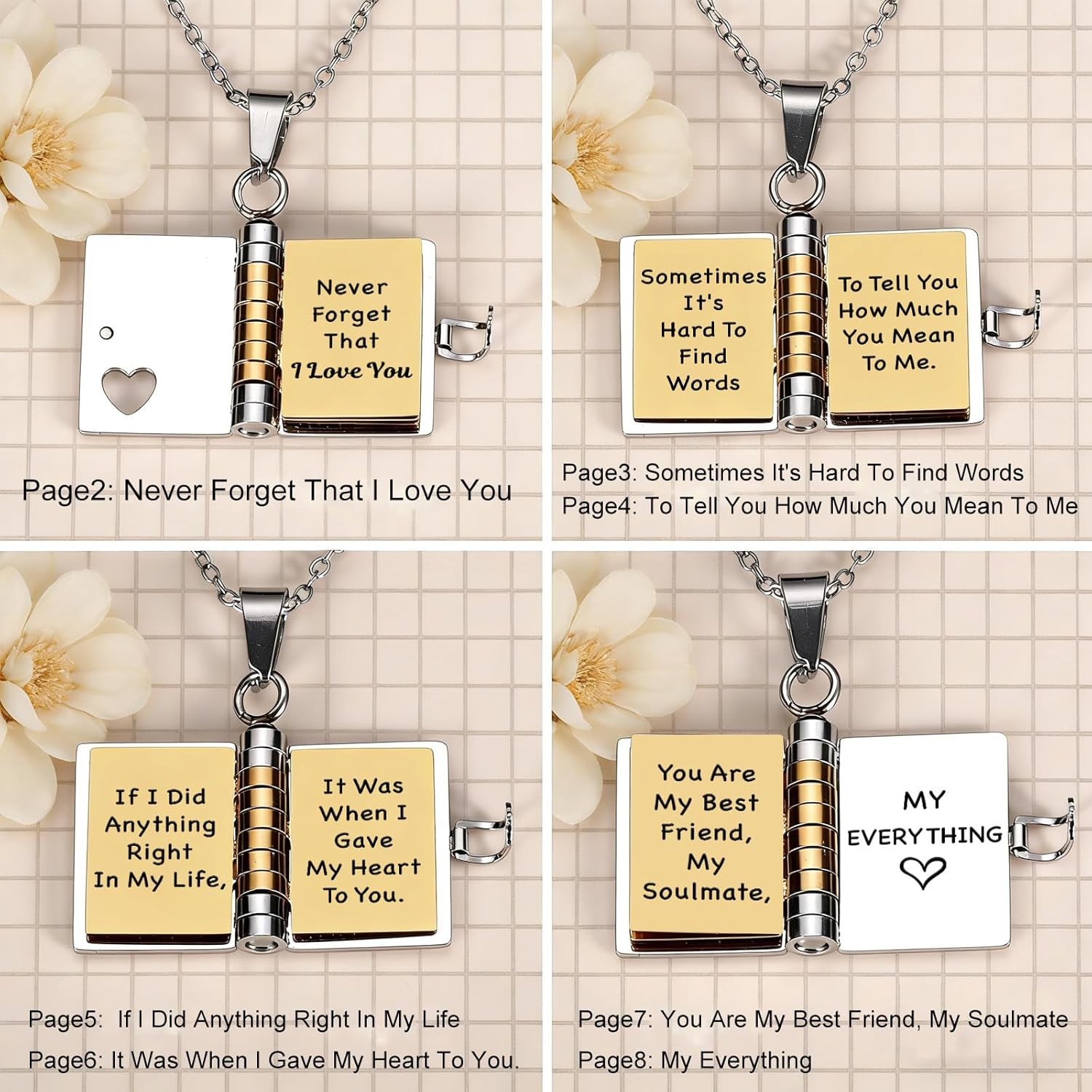To My Love Book Necklace Valentines Day Gifts for Him Her Husband Wife Matching