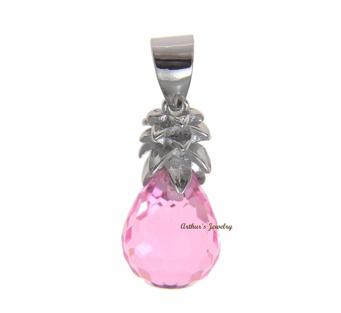 FACETED PINK CRYSTAL HAWAIIAN PINEAPPLE CHARM PENDANT 925 STERLING SILVER 9.8MM