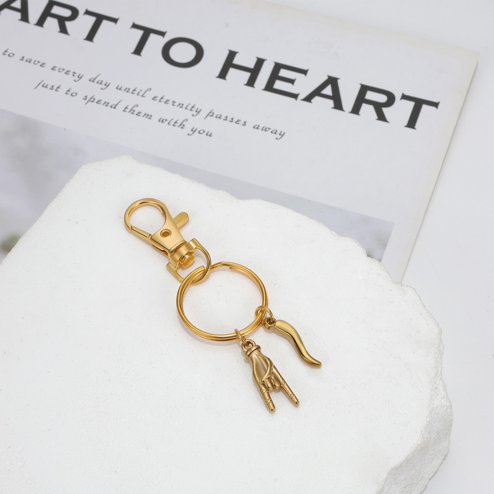 Men Women Italian Horn Necklace Keychain Stainless Steel Cornicello Lucky Charm