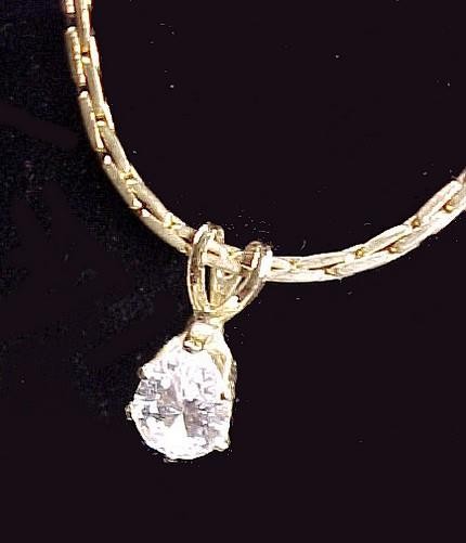 Cubic Zirconia CZ Teardrop Solitaire 15″ Pendant Necklace Goldtone Box Chain