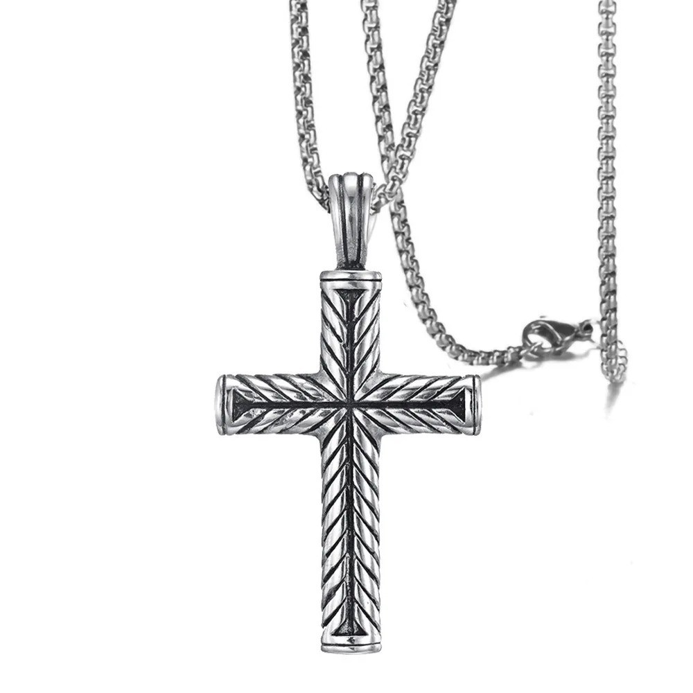 Boys Mens Stainless Steel Vintage Cross Pendant Necklace Men Women Silver