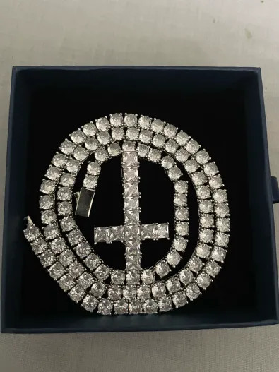 Upside Down Cross Chain & Pendant Necklace Hip Hop Inverted Diamond Carti