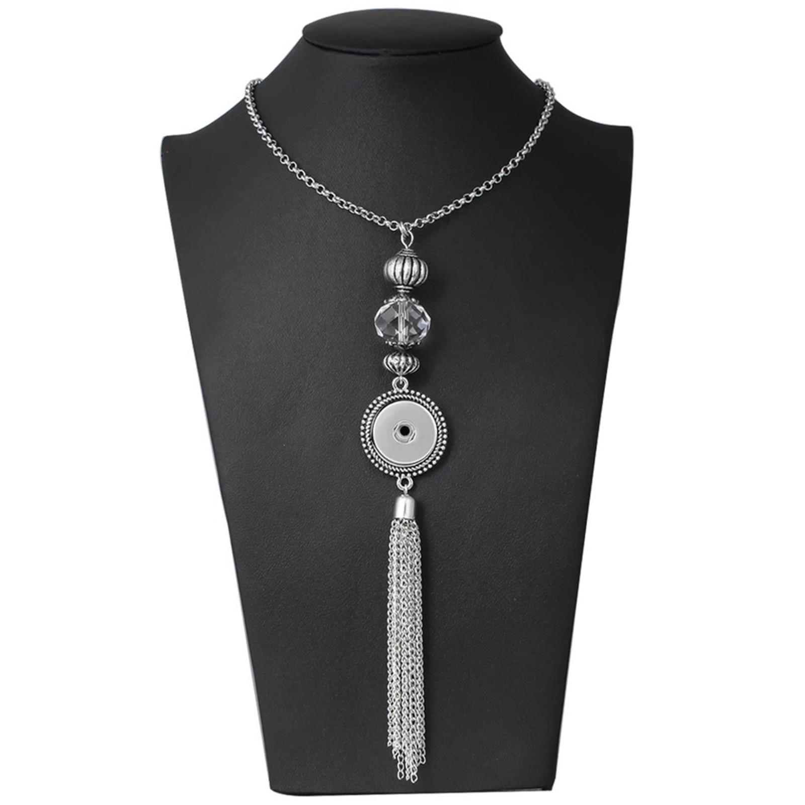 Long 32 in. Snap Jewelry Silver Tassel Necklace Fits 18MM 20MM Ginger Charms