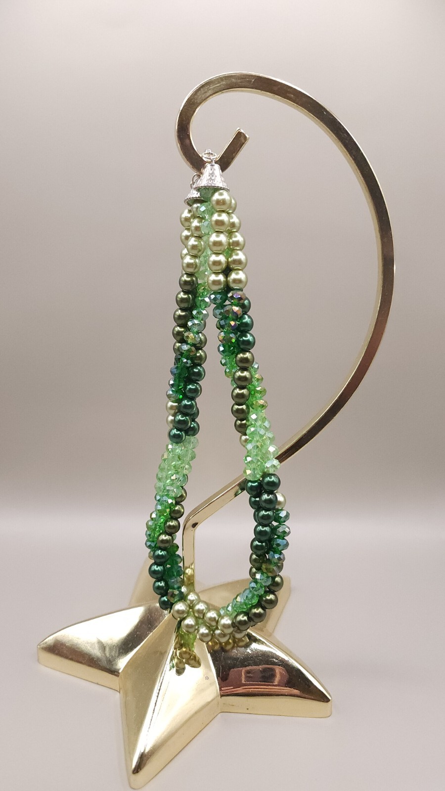 Chunky Multi Strand Green Glass Pearl Necklace Twisted Torsade Statement 17″