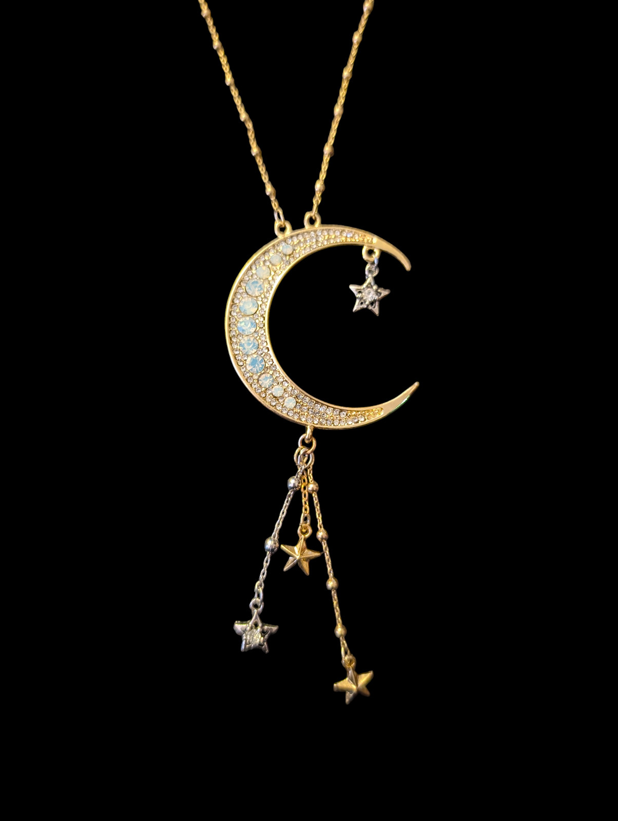 Plunder Two Tone Crescent Moon And Starts 3.75″ Pendant 26″ Chain Necklace
