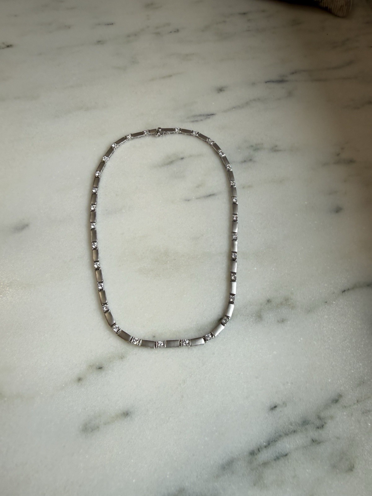 Ross-Simons Sterling Silver Bar Link Tennis Necklace w/ CZ Box Clasp
