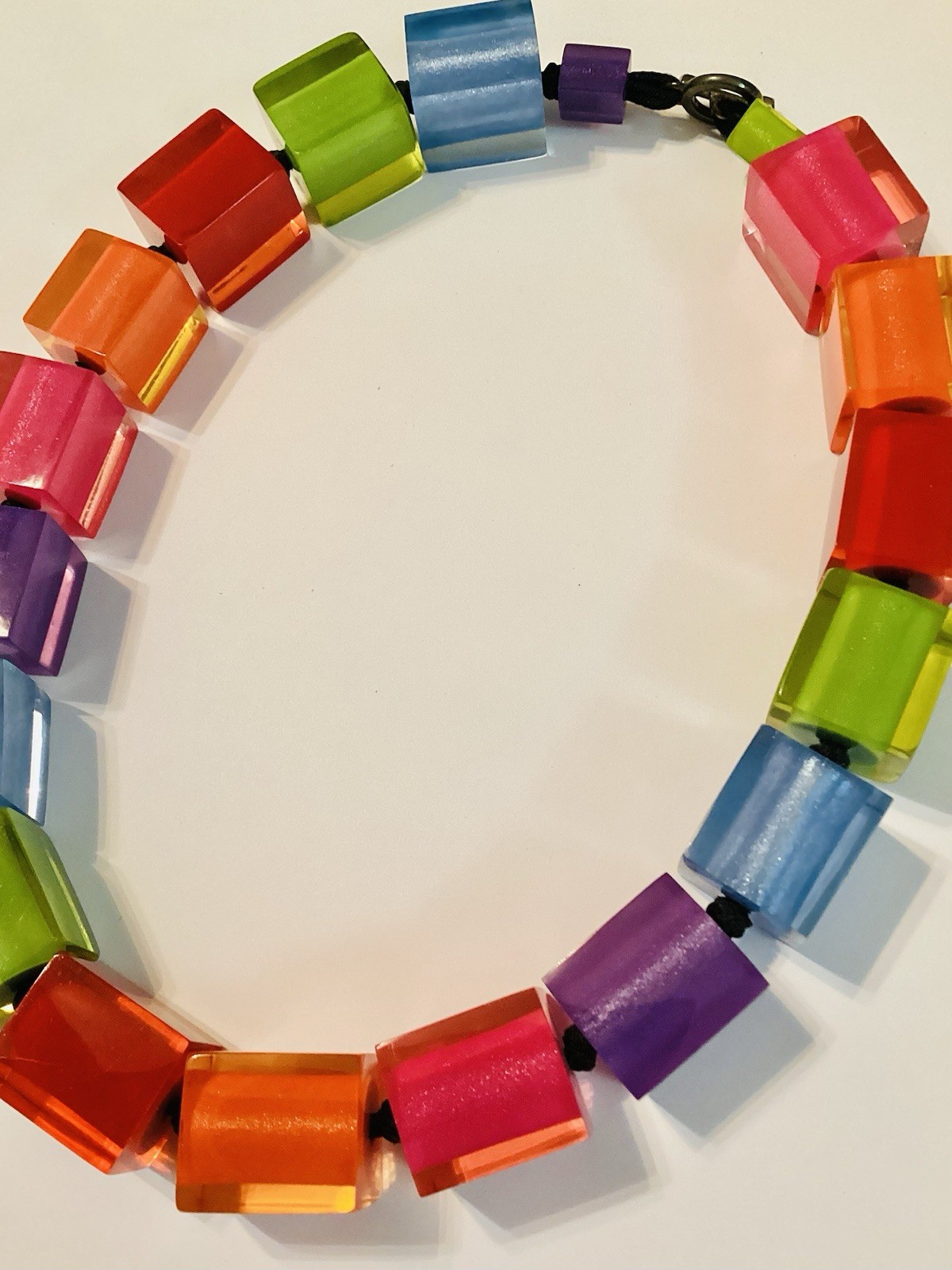 Colorful Lucite Modernist Cube Mod Necklace Zahara 20 1/2” 💛