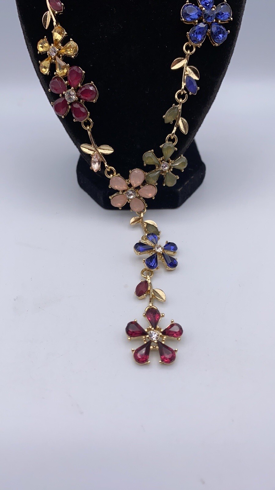INC International Concepts Gold Tone Multi Color Crystal Flower Y Necklace