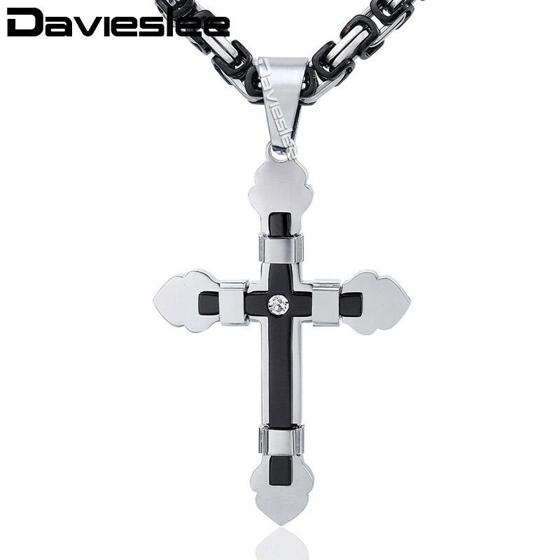 18-30″ Mens Stainless Steel Chain Necklace Cross Pendant Black&Silver Byzantine