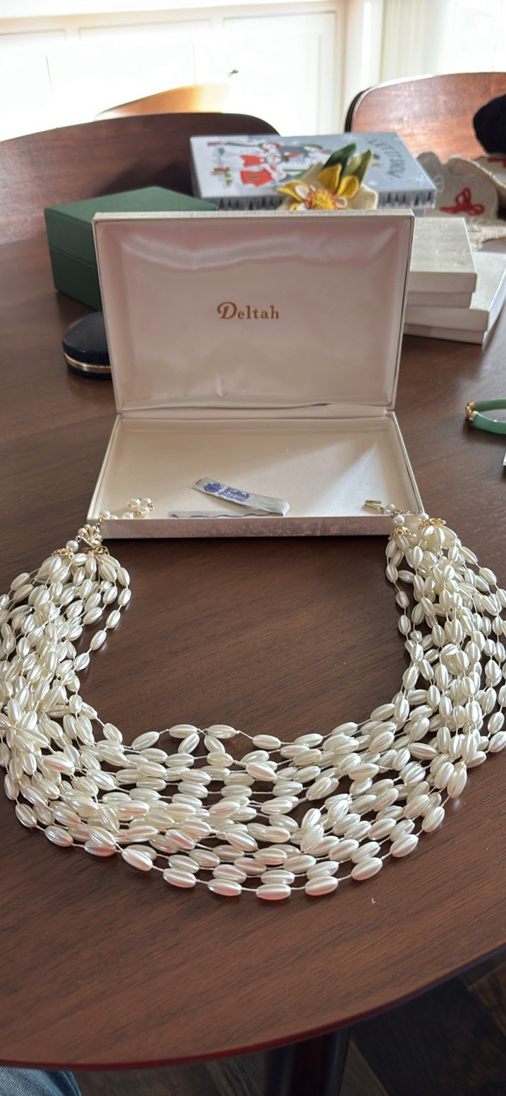 Deltah Ivory Faux Pearl Multi-Strand Beaded Necklace Gold Tone Box Clasp