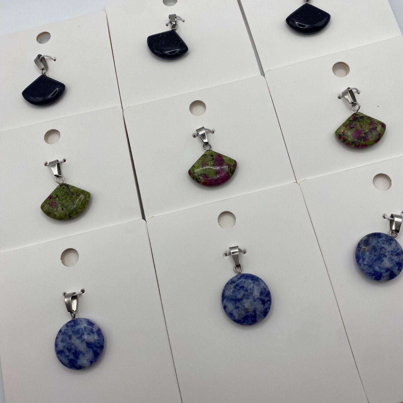 Lot of 9 Assorted Pendants Collection Piece Fan Shape Round and Unique Accessory