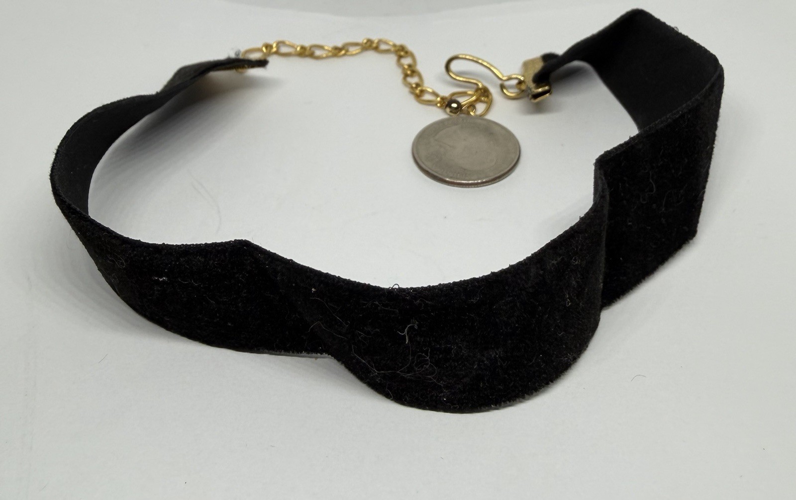 Vintage Mid Century Mod Black Velvet Choker Necklace up to 16 1/2” Long