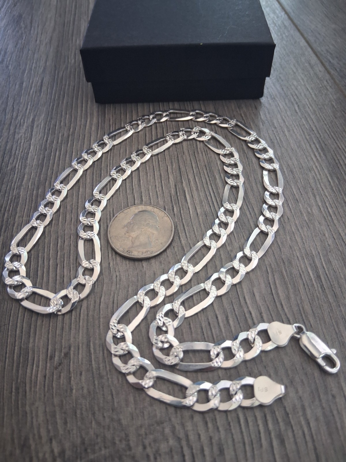 cadena stilo figaro plata 925 corte diamante 24″ larga 7.8mm anchor,