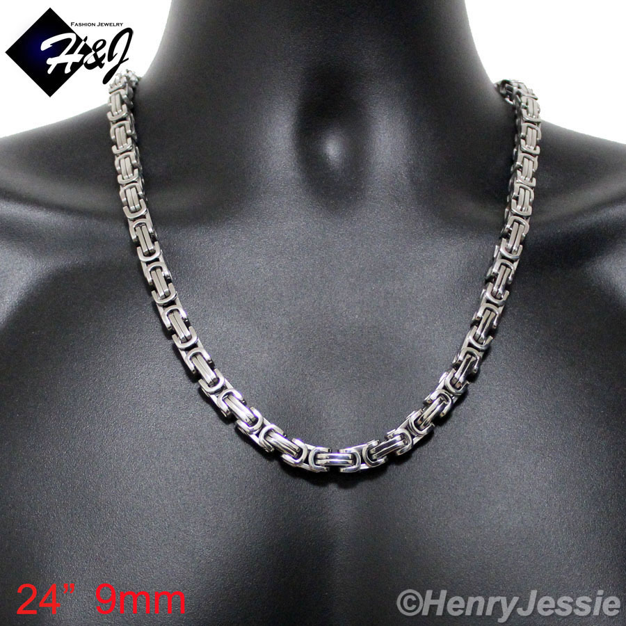 18-40″MEN’s Stainless Steel 4mm/6mm/9mm Silver Byzantine Box Link Chain Necklace