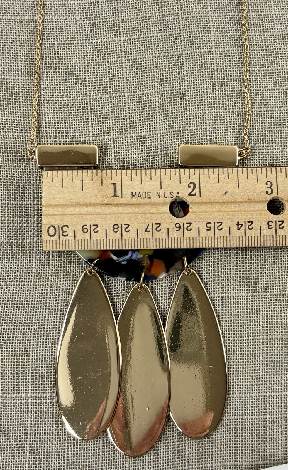VERSONA GoldTone Teardrop Dangles Multicolor Acrylic Pendant Necklace Adjustable