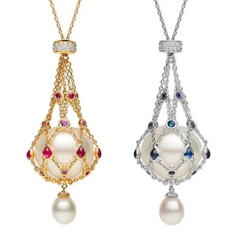Stainless Steel Necklace Crystal Holder Cage Pendant 70cm Chain Jewelry